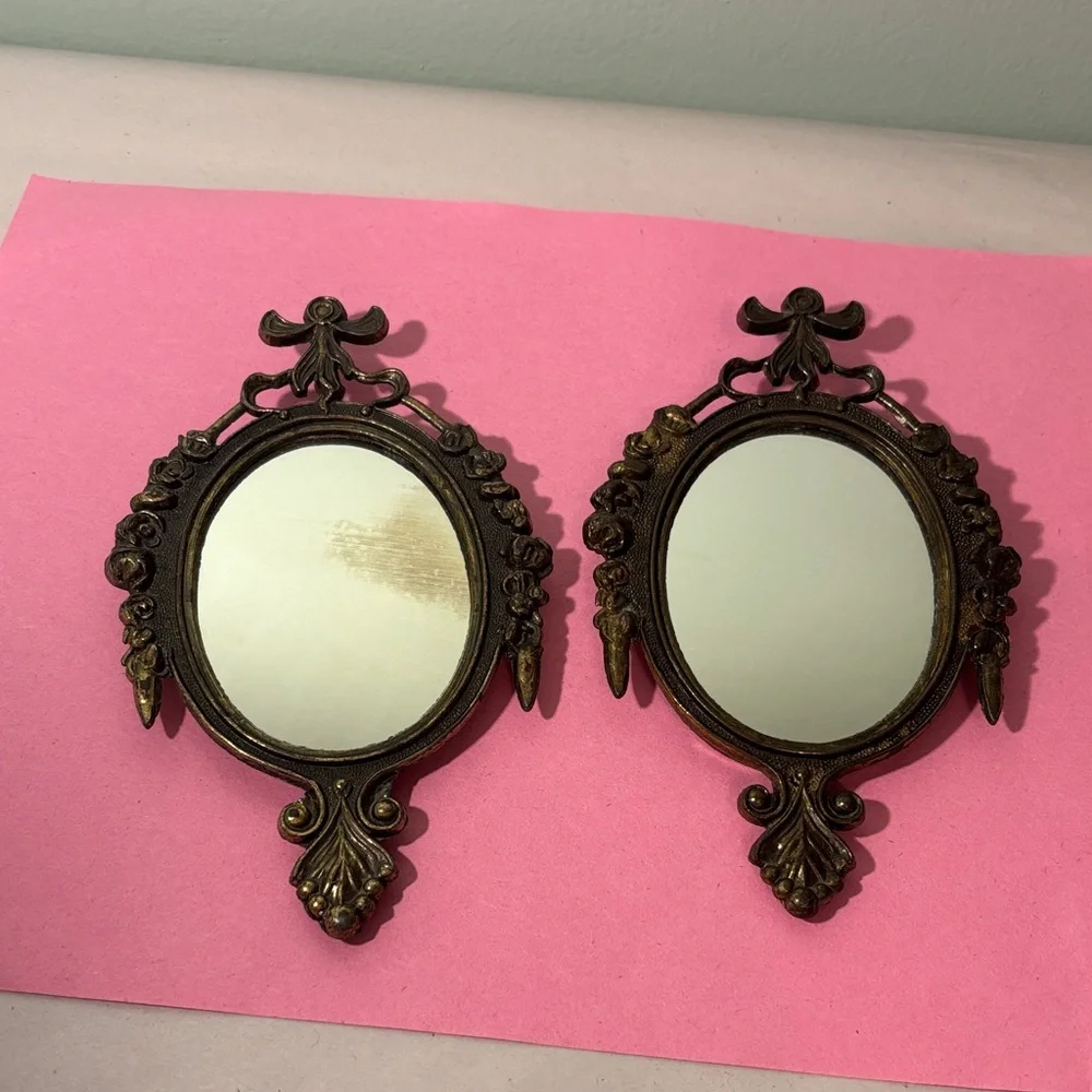 Vintage Ornate Style Bronze Wall Mirrors - Pair